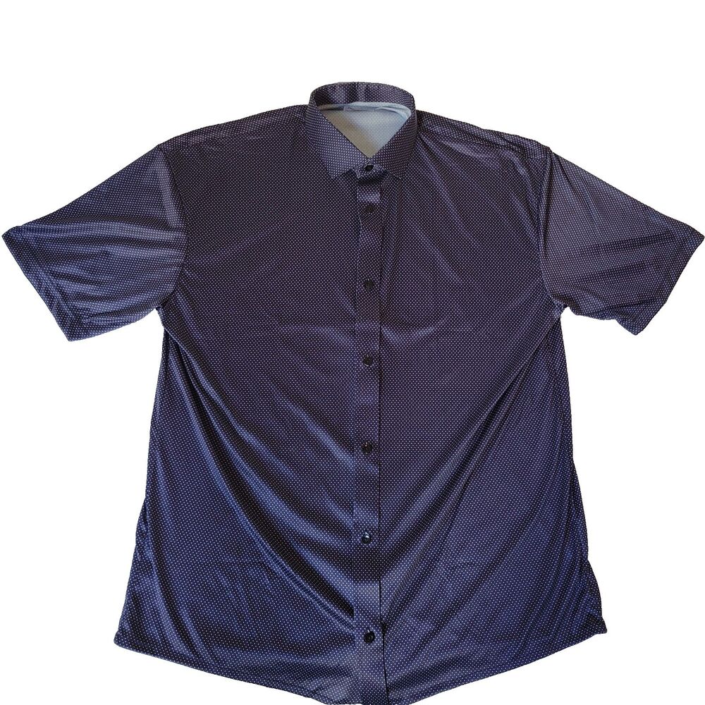Collars & Co Shirt Mens XL Navy Blue Micro Dot Short Sleeve Stretch Button Up